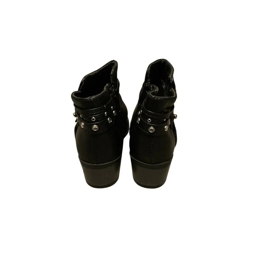 Sugar Girls Black Studded Embellished Peep Toe Ankle Booties Boots Youth Size 12